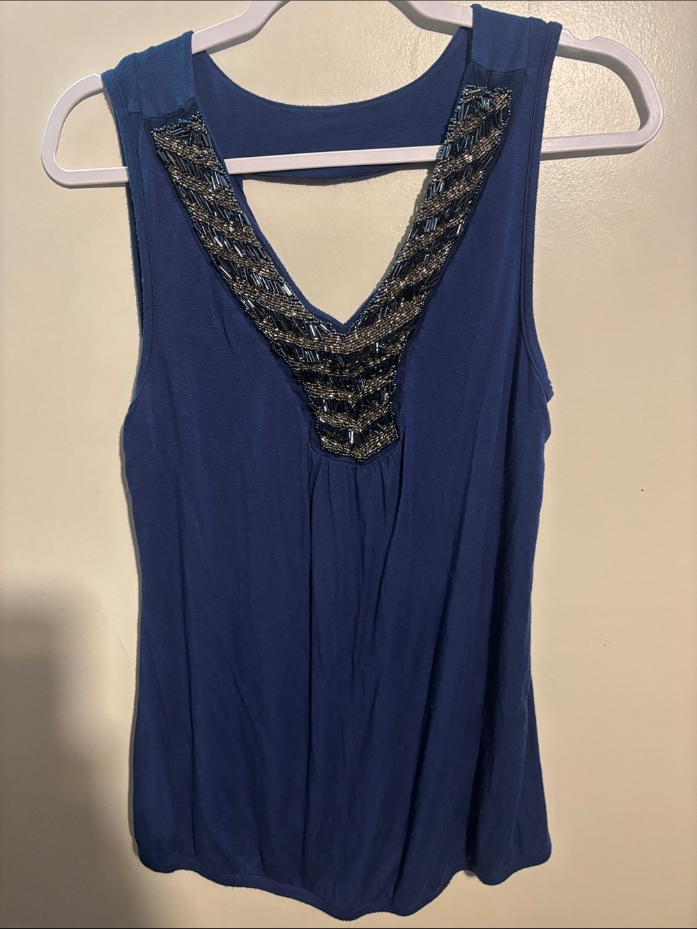 Women’s Beaded V-Neck Sleeveless Top - Blue